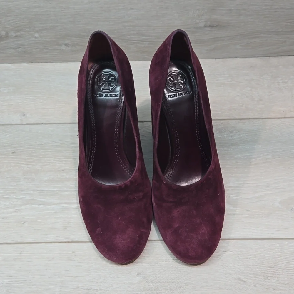 Tory Burch Womens Lucia Suede Heels wine shoes sz 8M